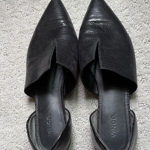 Vince Black Pointed Toe Lizard-Embossed Leather Mules